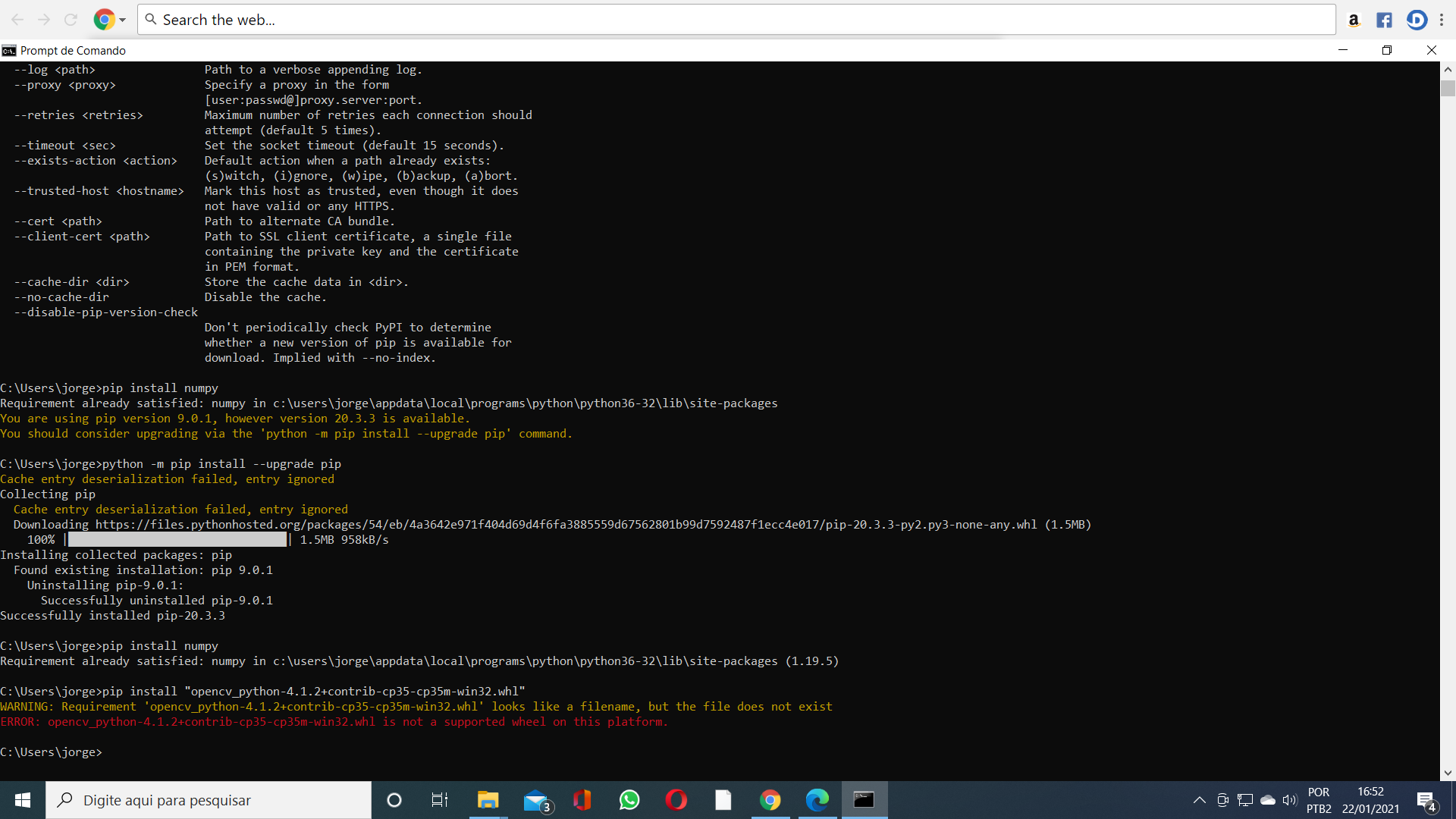instalação do opencv