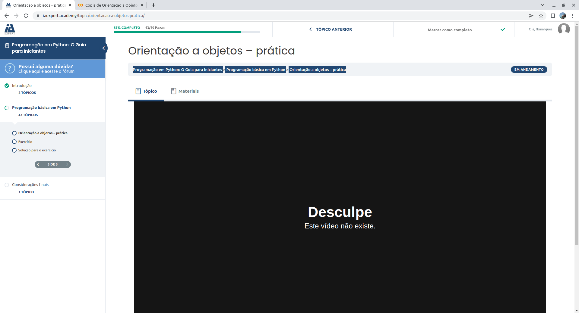 Aula que não existe